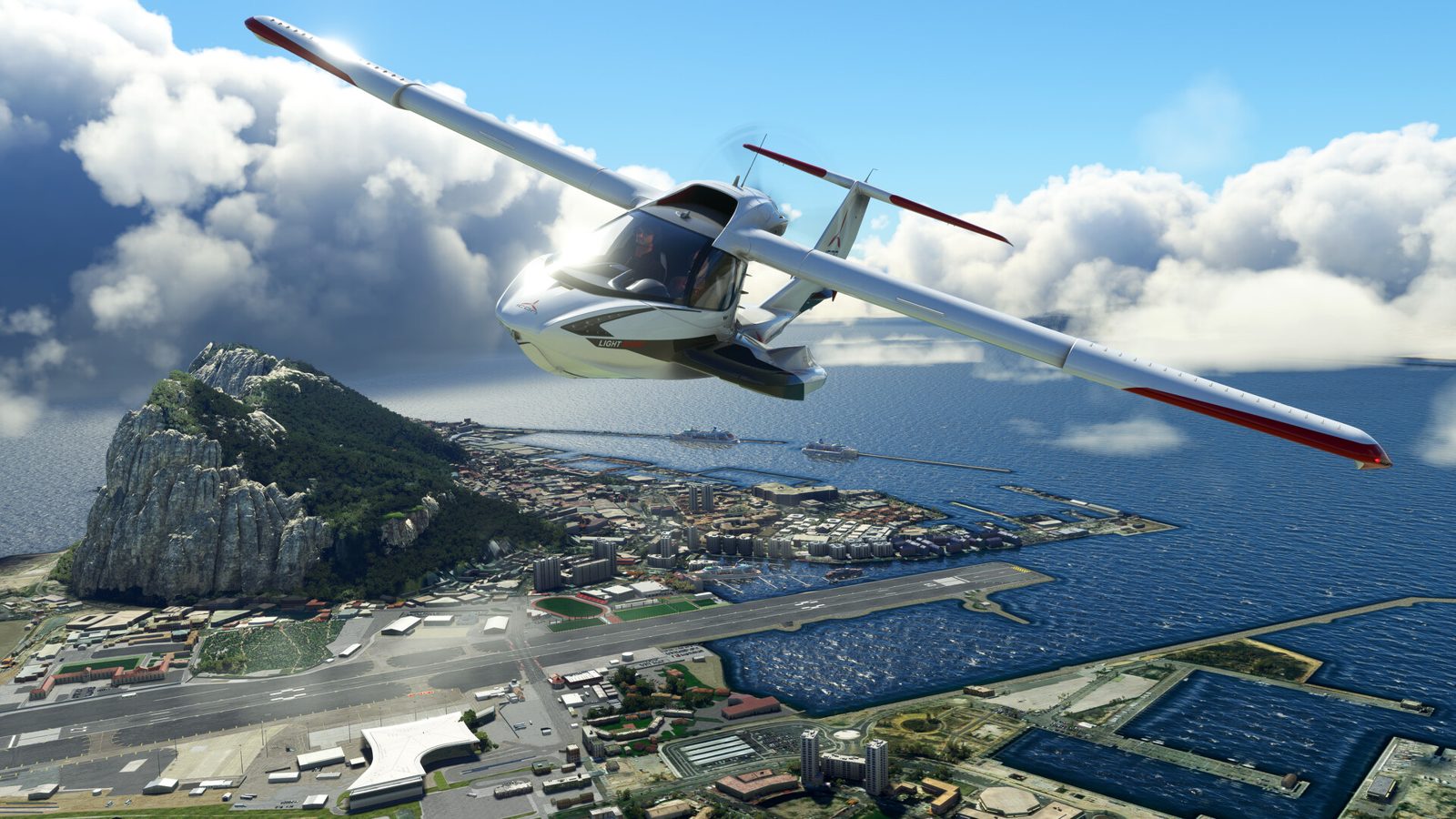 In the sim: lining up on the runway at Gibraltar